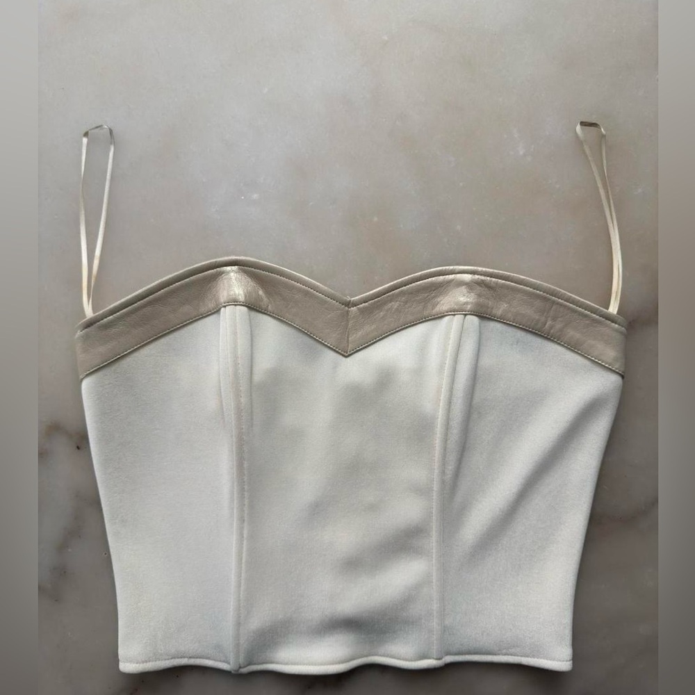 Vintage 90s Twins Leather Genuine Leather Trim Bustier Corset Top